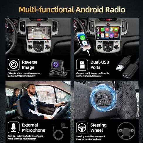 2+64G EKAT Android Car Stereo for Kia Forte 2009-2017 - Carplay اللاسلكي وAndroid Auto - راديو بشاشة لمس 9 بوصة مع EQ DSP، GPS، WiFi، FM/RDS + كاميرا الرؤية الخلفية AHD in Saudi Arabia