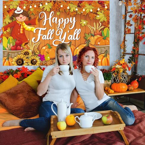 لافتة Happy Fall Yall كبيرة مقاس 71 بوصة × 43 بوصة، لافتة ديكورات مهرجان الخريف، لافتة مهرجان الخريف لديكورات لوحة إعلانات الخريف، ديكورات حفلات الخريف لمكتب الفصل الدراسي in Kuwait