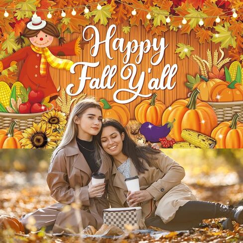 لافتة Happy Fall Yall كبيرة مقاس 71 بوصة × 43 بوصة، لافتة ديكورات مهرجان الخريف، لافتة مهرجان الخريف لديكورات لوحة إعلانات الخريف، ديكورات حفلات الخريف لمكتب الفصل الدراسي in Kuwait