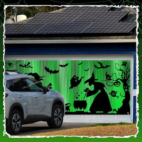 Preboun 7 x 16 ft Halloween Garage Door Decorations Large Double Garage Door Cover Ghost Bat Garage Door Banner Large Backdrop with Grommets for Halloween Yard Front Porch Wall Decorations(Monster) in Saudi Arabia