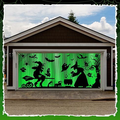 Preboun 7 x 16 ft Halloween Garage Door Decorations Large Double Garage Door Cover Ghost Bat Garage Door Banner Large Backdrop with Grommets for Halloween Yard Front Porch Wall Decorations(Monster) in Saudi Arabia