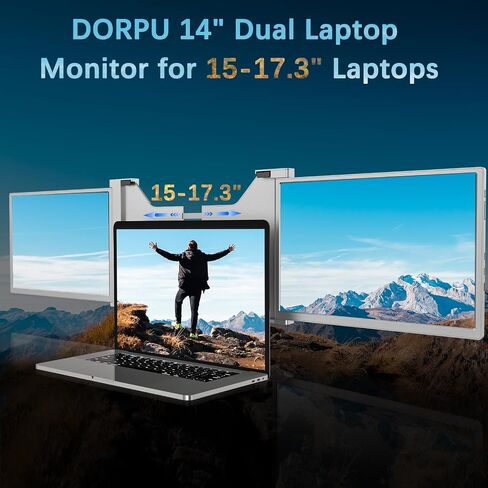 شاشة ثلاثية محمولة مقاس 14 بوصة لأجهزة الكمبيوتر المحمول، شاشة كمبيوتر محمول مزدوجة HDR 1200P، محطة عمل متنقلة موسع شاشة الكمبيوتر المحمول الثلاثي، موسع شاشة نحيف للغاية متوافق مع كمبيوتر محمول Mac/Windows مقاس 15-17.3 بوصة in Saudi Arabia