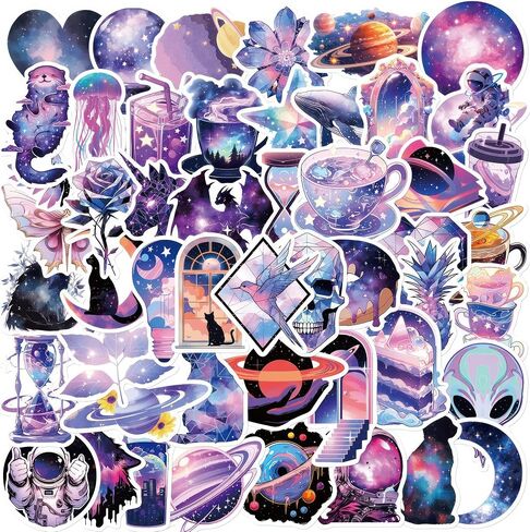 Goth Stickers 50 Pcs Fantasy Stickers Purple Sticker Packs Aesthetic Art Stickers for Water Bottles Aesthetic Galaxy Stickers Vaporwave Stickers Waterproof in Saudi Arabia