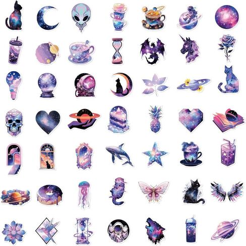 Goth Stickers 50 Pcs Fantasy Stickers Purple Sticker Packs Aesthetic Art Stickers for Water Bottles Aesthetic Galaxy Stickers Vaporwave Stickers Waterproof in Saudi Arabia