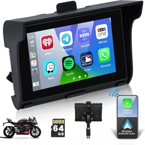 5 بوصة لشاشة Apple Carplay المحمولة للدراجات النارية، شاشة IPS تعمل باللمس وراديو Carplay Android Auto للدراجات النارية، مقاومة للماء IP65، بلوتوث مزدوج، AUX، USB، بطاقة TF in Saudi Arabia