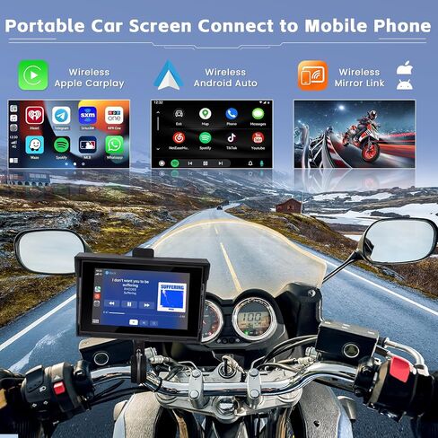 5 بوصة لشاشة Apple Carplay المحمولة للدراجات النارية، شاشة IPS تعمل باللمس وراديو Carplay Android Auto للدراجات النارية، مقاومة للماء IP65، بلوتوث مزدوج، AUX، USB، بطاقة TF in Saudi Arabia