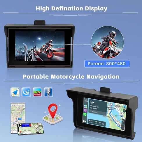 5 بوصة لشاشة Apple Carplay المحمولة للدراجات النارية، شاشة IPS تعمل باللمس وراديو Carplay Android Auto للدراجات النارية، مقاومة للماء IP65، بلوتوث مزدوج، AUX، USB، بطاقة TF in Saudi Arabia