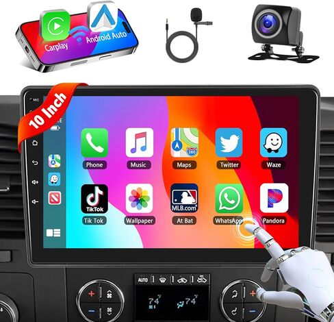 Podofo【Upgrade 2+64G】 Wireless Carplay Android Auto Car Stereo for Chevrolet/GMC/Buick 2007-2012,10.1" IPS Touchscreen Car Radio Receiver with Bluetooth/GPS/Mirror Link/SWC/WiFi+MIC+AHD Backup Camera in Saudi Arabia