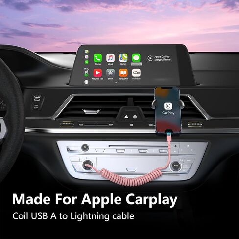Coiled Lightning Cable, 2 Pack Pink iPhone Car Charger Cords with Carplay, [Apple MFi Certified] Stretch Short iPhone Fast Charging Cords for iPhone 14/13/12/11 Pro Max/XR/XS/X/8/7/iPad in Saudi Arabia