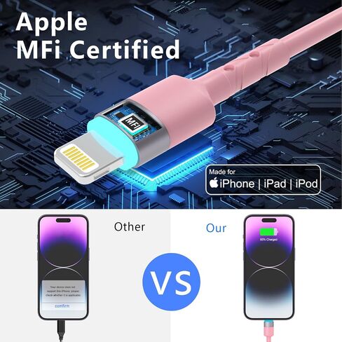 Coiled Lightning Cable, 2 Pack Pink iPhone Car Charger Cords with Carplay, [Apple MFi Certified] Stretch Short iPhone Fast Charging Cords for iPhone 14/13/12/11 Pro Max/XR/XS/X/8/7/iPad in Saudi Arabia