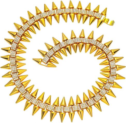 20" Chunky Iced-out Two Tone Color Golden Cuban Link Chain Necklace Blue Silver,Modern Big 14mm Thick Chain Choker Chain Necklace,Bling Fake Diamond Miami Rapper Rocker Prom Party Hip hop Jewelry for Boys Men in Saudi Arabia