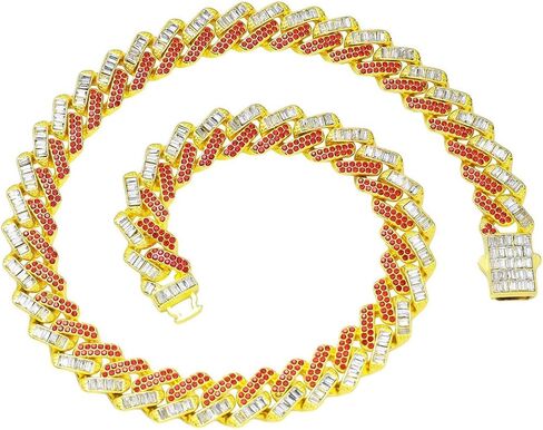 20" Chunky Iced-out Two Tone Color Golden Cuban Link Chain Necklace Blue Silver,Modern Big 14mm Thick Chain Choker Chain Necklace,Bling Fake Diamond Miami Rapper Rocker Prom Party Hip hop Jewelry for Boys Men in Saudi Arabia