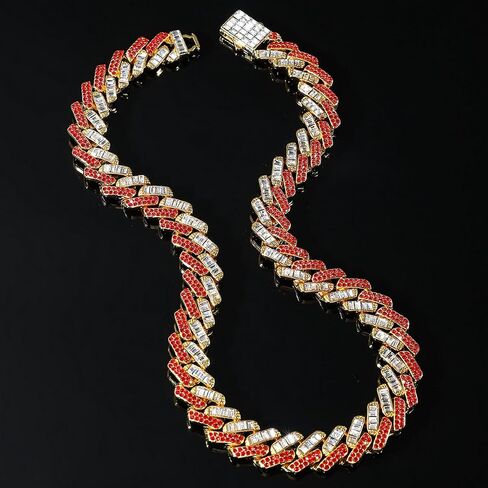 20" Chunky Iced-out Two Tone Color Golden Cuban Link Chain Necklace Blue Silver,Modern Big 14mm Thick Chain Choker Chain Necklace,Bling Fake Diamond Miami Rapper Rocker Prom Party Hip hop Jewelry for Boys Men in Saudi Arabia
