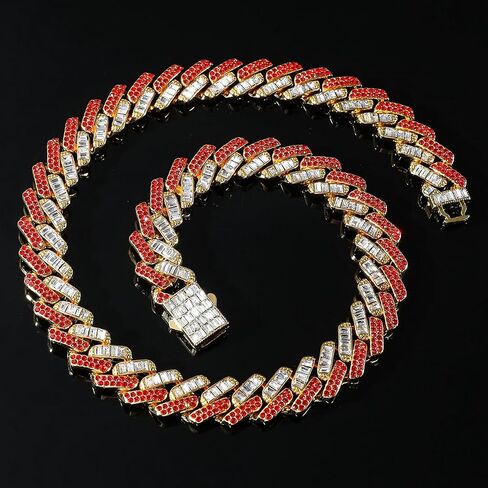 20" Chunky Iced-out Two Tone Color Golden Cuban Link Chain Necklace Blue Silver,Modern Big 14mm Thick Chain Choker Chain Necklace,Bling Fake Diamond Miami Rapper Rocker Prom Party Hip hop Jewelry for Boys Men in Saudi Arabia