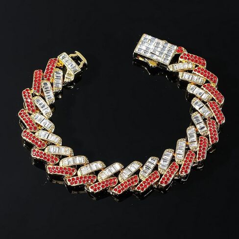 20" Chunky Iced-out Two Tone Color Golden Cuban Link Chain Necklace Blue Silver,Modern Big 14mm Thick Chain Choker Chain Necklace,Bling Fake Diamond Miami Rapper Rocker Prom Party Hip hop Jewelry for Boys Men in Saudi Arabia