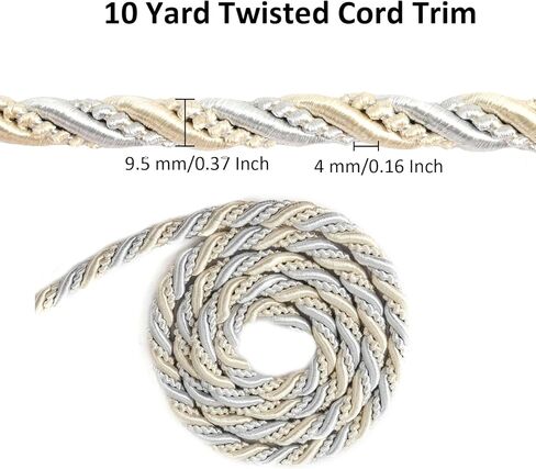 10 ياردة 3/8 بوصة (1 سم) حبل حبل ملتوي من النايلون الملتوي سلسلة خيط لديكور المنزل، وصناعة الحرف اليدوية وصياغة الأزياء (مزيج بيج #552) in Kuwait