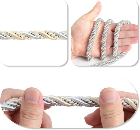 10 ياردة 3/8 بوصة (1 سم) حبل حبل ملتوي من النايلون الملتوي سلسلة خيط لديكور المنزل، وصناعة الحرف اليدوية وصياغة الأزياء (مزيج بيج #552) in Kuwait