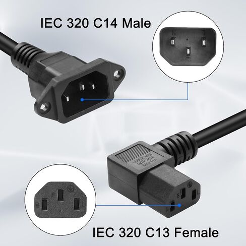 MEIRIYFA 90 درجة C13 إلى C14 كابل محول قابس الطاقة، الزاوية اليمنى IEC 320 C13 3 دبوس أنثى إلى C14 3 دبوس ذكر جدار جبل PDU سلك تمديد لأجهزة الكمبيوتر المكتبية، شاشات الإضاءة - 40 سم in Saudi Arabia