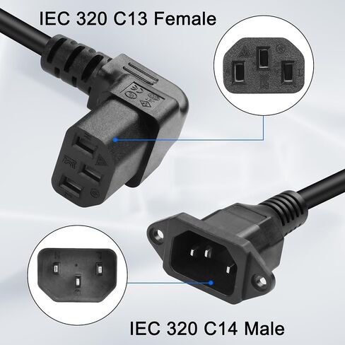 MEIRIYFA 90 درجة C13 إلى C14 كابل محول قابس الطاقة، الزاوية اليمنى IEC 320 C13 3 دبوس أنثى إلى C14 3 دبوس ذكر جدار جبل PDU سلك تمديد لأجهزة الكمبيوتر المكتبية، شاشات الإضاءة - 40 سم in Saudi Arabia