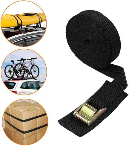حزام جلد، أشرطة ربط للأسفل، حزام كاياك قوي، مشبك قفل كام سميك 40.64 سم × 2.54 سم، عبوتان (أسود) in Kuwait