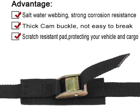 حزام جلد، أشرطة ربط للأسفل، حزام كاياك قوي، مشبك قفل كام سميك 40.64 سم × 2.54 سم، عبوتان (أسود) in Kuwait