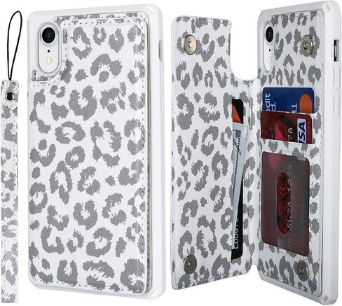 Cavor for iPhone Xr Case with Card Holder,iPhone Xr Wallet Case for Women,Phone Case iPhone Xr Case with Strap,Crossbody Lanyard and Wristlet,Leather Zipper Pocket Case-Cream in Saudi Arabia