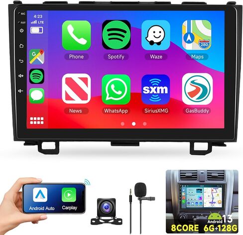 8 CORE 6G+128G Car Radio for Honda CRV 2007 2008 2009 2010 2011 with Wireless Apple CarPlay/Android Auto, 9 inch 1280 * 720P IPS Touch Screen Stereo Android 13 GPS WiFi Bluetooth DSP SWC HD Camera in Saudi Arabia