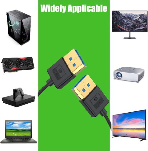 كابل سيليكون DisplayPort UHD بطول 1 قدم، سلك HDMI DisplayPort 1.4 فولت رفيع للغاية، OD 3.8 مم، زاوية يسار ذكر إلى ذكر مستقيم DP 32.4 جيجابت في الثانية كابل فائق السرعة، 8K@60 هرتز in Kuwait