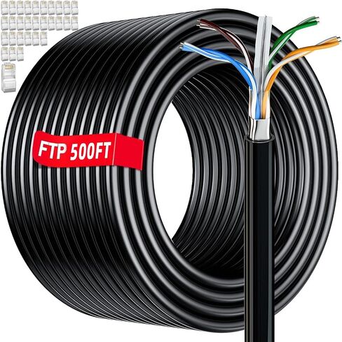 كابل إيثرنت Cat 6 بطول 100 قدم خارجي، كابل Cat 6 محمي FTP 23AWG، عالي التحمل، مقاوم للماء، دفن مباشر، داخلي، كابل شبكة إنترنت LAN مقاوم للأشعة فوق البنفسجية بطول 100 قدم بدون أطراف لمودم ألعاب جهاز التوجيه، CCA in Kuwait