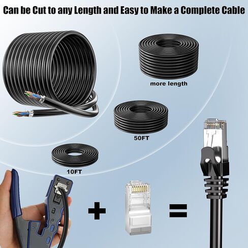 كابل إيثرنت Cat 6 بطول 100 قدم خارجي، كابل Cat 6 محمي FTP 23AWG، عالي التحمل، مقاوم للماء، دفن مباشر، داخلي، كابل شبكة إنترنت LAN مقاوم للأشعة فوق البنفسجية بطول 100 قدم بدون أطراف لمودم ألعاب جهاز التوجيه، CCA in Kuwait
