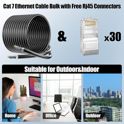 كابل إيثرنت Cat 6 بطول 100 قدم خارجي، كابل Cat 6 محمي FTP 23AWG، عالي التحمل، مقاوم للماء، دفن مباشر، داخلي، كابل شبكة إنترنت LAN مقاوم للأشعة فوق البنفسجية بطول 100 قدم بدون أطراف لمودم ألعاب جهاز التوجيه، CCA in Kuwait