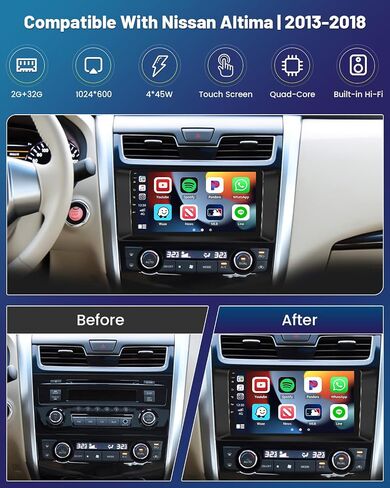 Roinvou 8 Cores 6+128G Android Car Radio for Nissan Altima 2013-2018, 9" Touch Screen Carplay Android Auto with 32EQ Bluetooth WiFi GPS Navigation Mirror Link Backup Camera in Saudi Arabia