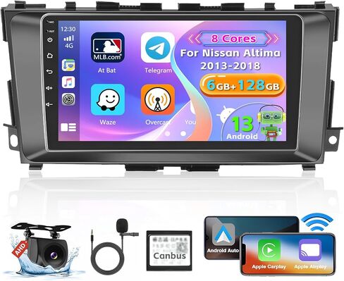 Roinvou 8 Cores 6+128G Android Car Radio for Nissan Altima 2013-2018, 9" Touch Screen Carplay Android Auto with 32EQ Bluetooth WiFi GPS Navigation Mirror Link Backup Camera in Saudi Arabia