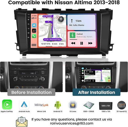 Roinvou 8 Cores 6+128G Android Car Radio for Nissan Altima 2013-2018, 9" Touch Screen Carplay Android Auto with 32EQ Bluetooth WiFi GPS Navigation Mirror Link Backup Camera in Saudi Arabia