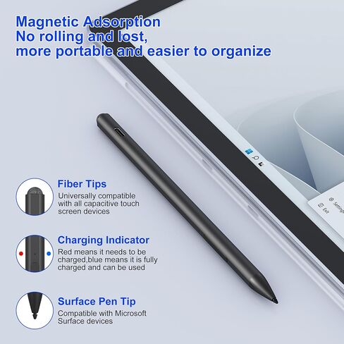 قلم لمس لجهاز Microsoft Surface - ضغط إمالة 4096 + غطاء قلم شاشة تعمل باللمس + عمر بطارية 75 يومًا، قلم عمل لجهاز Surface Pro 9/8/7/6/5/4/3/X، Surface Go 3/Book 4/Book 3/ لاب توب 5 / لاب توب 4/3 / ستوديو 2 in Kuwait