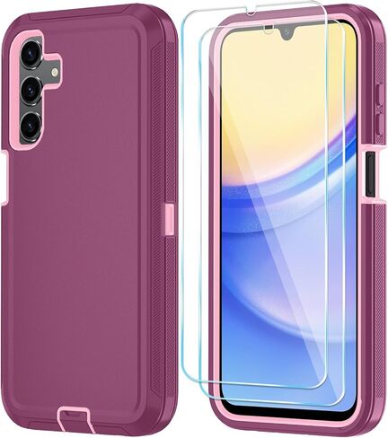 حافظة هاتف Qinmay لهاتف Samsung Galaxy A25 5G مع واقي شاشة HD، حافظة هاتف متينة مقاومة للصدمات والسقوط من 3 طبقات لهاتف Galaxy A25 (WineRedPink) in Kuwait
