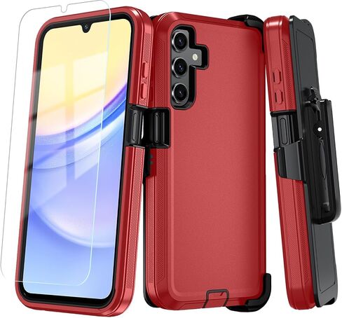 حافظة هاتف Qinmay لهاتف Samsung Galaxy A25 5G مع واقي شاشة HD، حافظة هاتف متينة مقاومة للصدمات والسقوط من 3 طبقات لهاتف Galaxy A25 (WineRedPink) in Kuwait