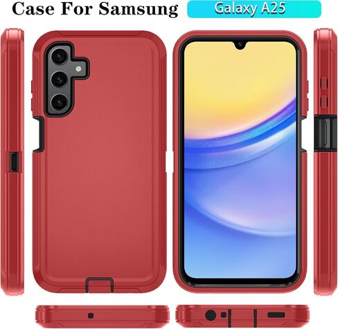 حافظة هاتف Qinmay لهاتف Samsung Galaxy A25 5G مع واقي شاشة HD، حافظة هاتف متينة مقاومة للصدمات والسقوط من 3 طبقات لهاتف Galaxy A25 (WineRedPink) in Kuwait