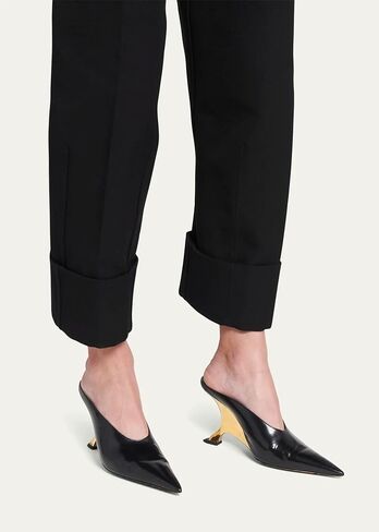 Vertundy Wedge Heels Mules For Women Pointed Closed Toe Backless Metallic Leather High-Heeled Sandals Slip On Bridal Wedding Mule Pumps in Kuwait