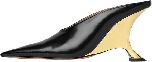 Vertundy Wedge Heels Mules For Women Pointed Closed Toe Backless Metallic Leather High-Heeled Sandals Slip On Bridal Wedding Mule Pumps in Kuwait