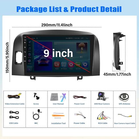2+64G Android 13 Car Stereo for Hyundai Sonata NF 2004-2008 with Wireless CarPlay Android Auto, 9" Touchscreen in Dash GPS Radio with WiFi Mirror Link Bluetooth FM RDS EQ SWC Backup Camera in Saudi Arabia