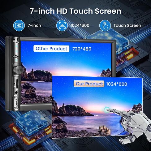 Upgrade Wireless Double Din Radio with Wireless Car Play Android Auto, 7 Inch HD Touch Screen Car Stereo, Bluetooth 5.1, Subwoofer, Mirror Link, FM, SWC+HD Backup Camara in Saudi Arabia