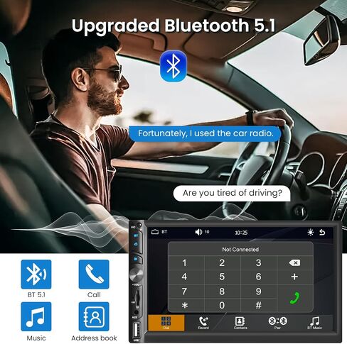 Upgrade Wireless Double Din Radio with Wireless Car Play Android Auto, 7 Inch HD Touch Screen Car Stereo, Bluetooth 5.1, Subwoofer, Mirror Link, FM, SWC+HD Backup Camara in Saudi Arabia