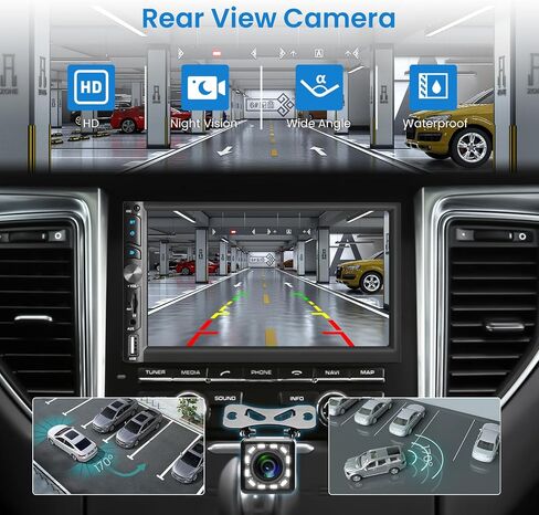 Upgrade Wireless Double Din Radio with Wireless Car Play Android Auto, 7 Inch HD Touch Screen Car Stereo, Bluetooth 5.1, Subwoofer, Mirror Link, FM, SWC+HD Backup Camara in Saudi Arabia