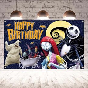 Nightmare Before Christmas Birthday Photo Backdrop Halloween Happy Birthday Banner Nightmare Before Christmas Halloween Birthday Party Decorations and Supplies for Party