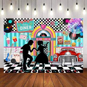 Avezano 7x5ft Back to 50s Backdrop Rock and Roll Retro Diner Disco Dance Photography Background 50s Theme Party Banner Decoration Supplies