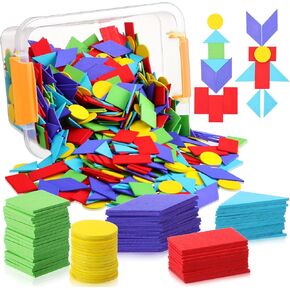 250 قطعة من المكعبات النمطية للفصل الدراسي مع صندوق تخزين ألعاب جذعية تانجرام ملونة مجموعة ألغاز رياضية للتعرف على الأشكال الهندسية والتماثل والزخرفة in Kuwait