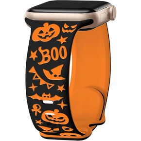 Halloween Tow-Tone Engraved Watch Band Compatible with Apple Watch Band 38mm 40mm 41mm 42mm 44mm 45mm 46mm 49mm for Women Men, Strap Replacement for iWatch Series Ultra SE 10 9 8 7 6 5 4 3
