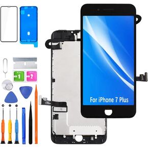 Screen Replacement for iPhone 7 Plus LCD Display FHD Touchscreen Digitizer Frame Mounting with Earphone, Front Camera, Proximity Sensor,Waterproof Adhesive,Repair Kits (Black)