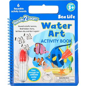 READY 2 LEARN Water Art Activity Book - Sea Life - 6 Activities - Color Scenes with Water - No Mess Coloring Book - Large Activity Boards and Handle